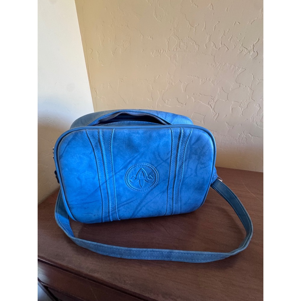 Vintage American Tourister Blue Faux Leather Shoulder Bag Retro Crossbody Travel - Picture 2 of 4